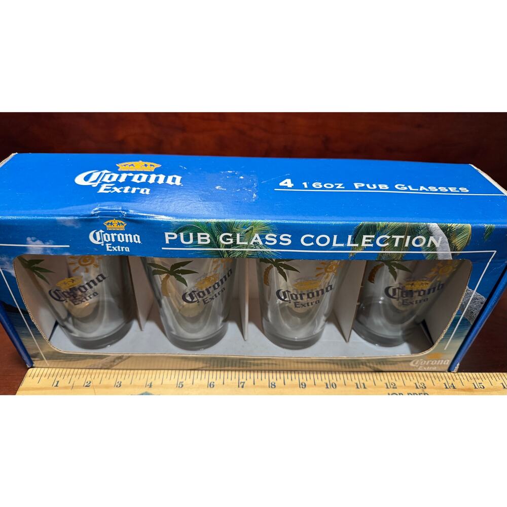 2007 Corona Extra Pub Glass Collection 16oz Beer Glasses Gift Set Four 4 Glasses - Picture 11 of 12